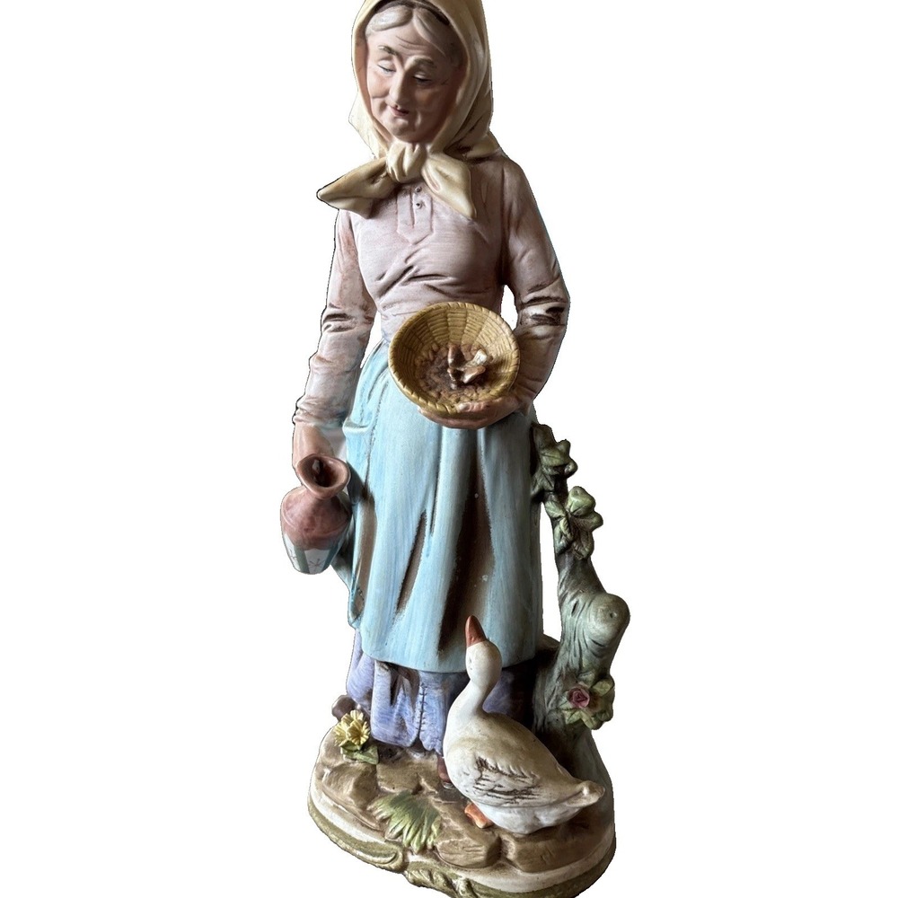 Vintage Home Interior Figurine Woman And Goose Cottagecore Granny Core Farm Hous - Picture 9 of 9